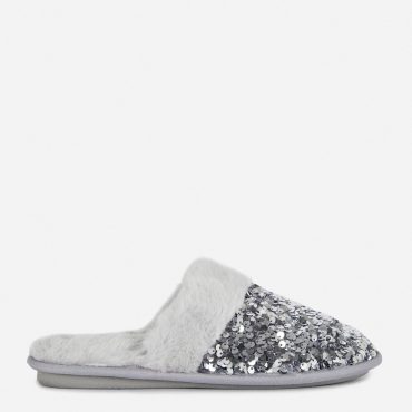 Sequin Faux Fur Mule Slippers