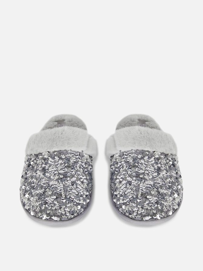 Sequin Faux Fur Mule Slippers - Image 2