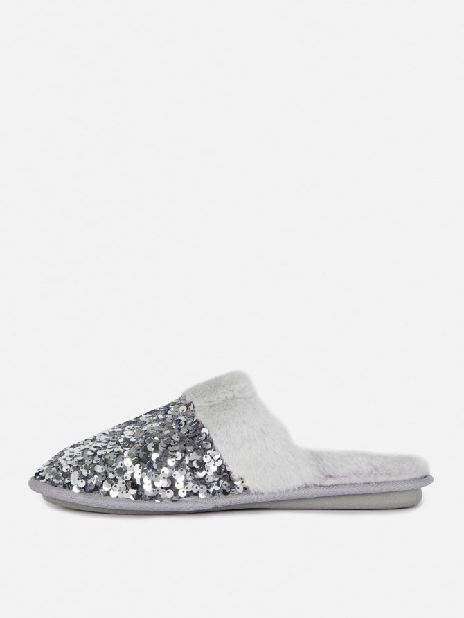Sequin Faux Fur Mule Slippers - Image 4