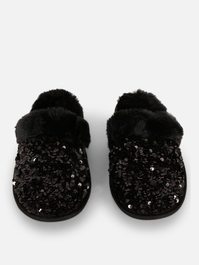 Sequin Faux Fur Mule Slippers - Image 2