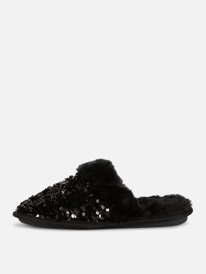 Sequin Faux Fur Mule Slippers - Image 4