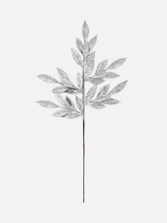 Single Stem Glitter Leaf Decoration