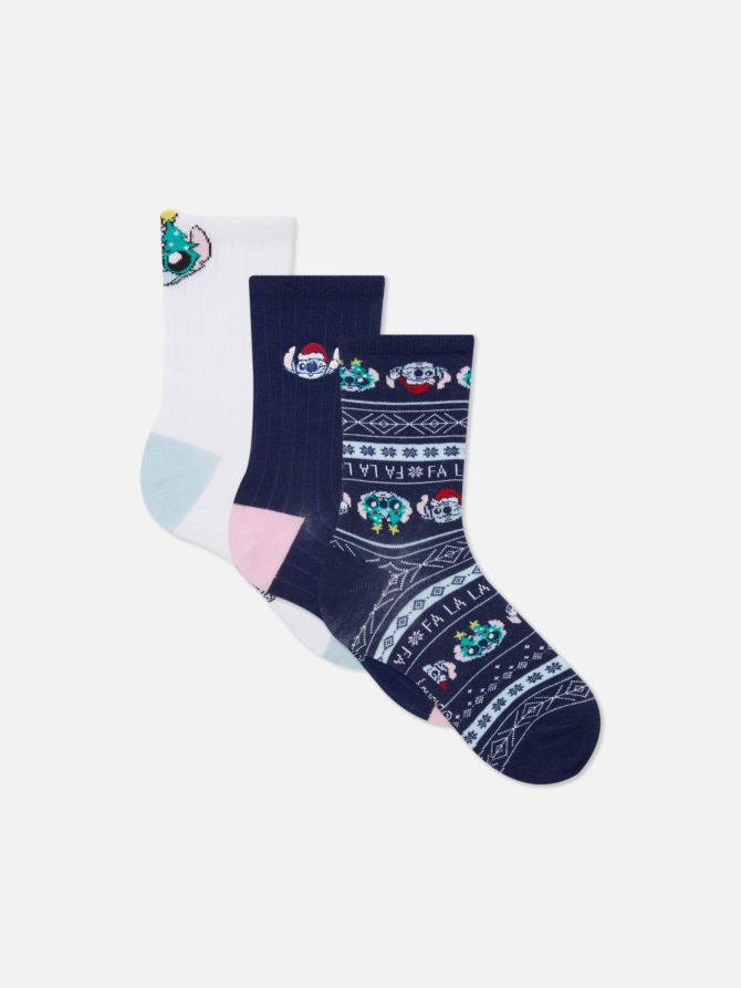 3-Pack Women's Disney’s Lilo and Stitch Christmas Crew Socks