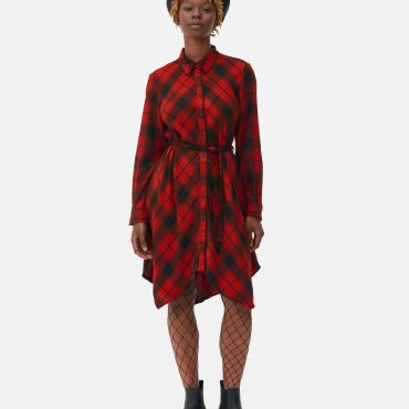 Handkerchief Hem Check Shirt Dress
