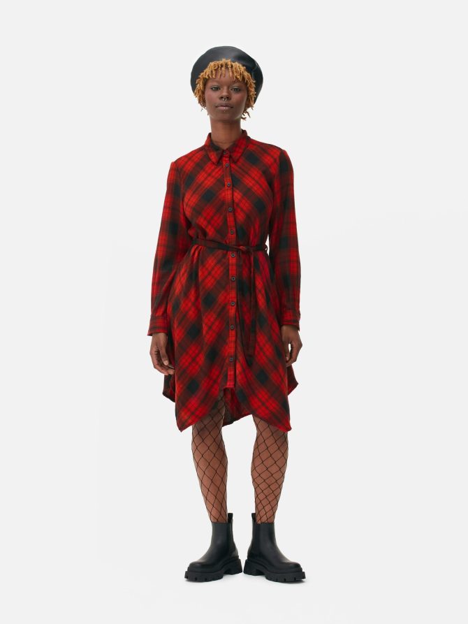 Handkerchief Hem Check Shirt Dress