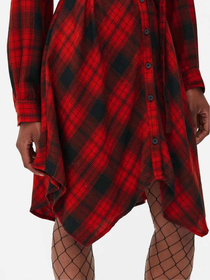 Handkerchief Hem Check Shirt Dress - Image 3