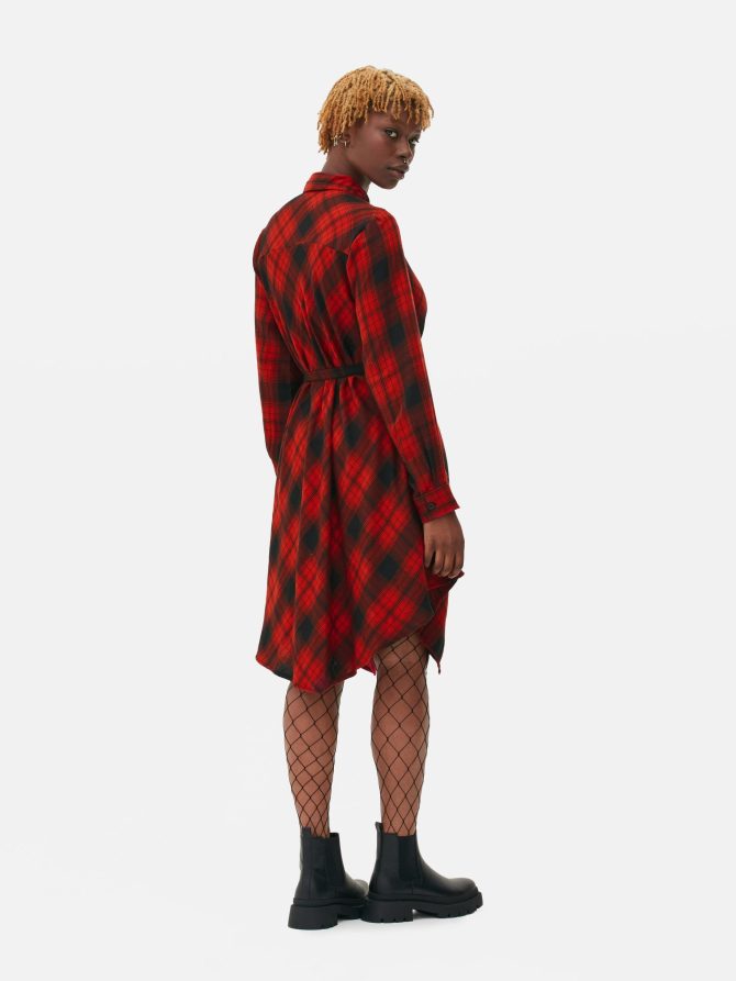 Handkerchief Hem Check Shirt Dress - Image 4