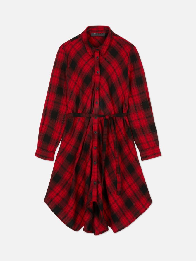 Handkerchief Hem Check Shirt Dress - Image 5