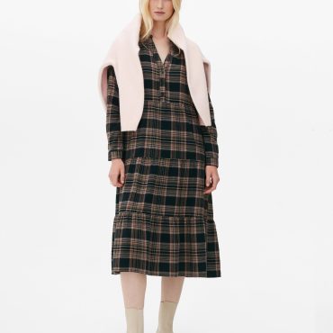 Check Tiered Midi Shirt Dress