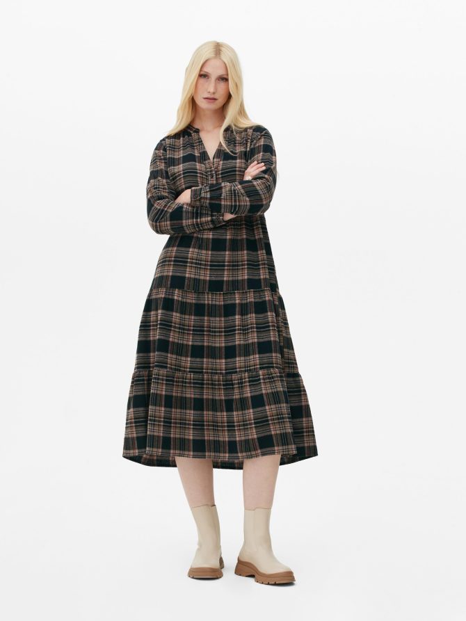 Check Tiered Midi Shirt Dress - Image 2