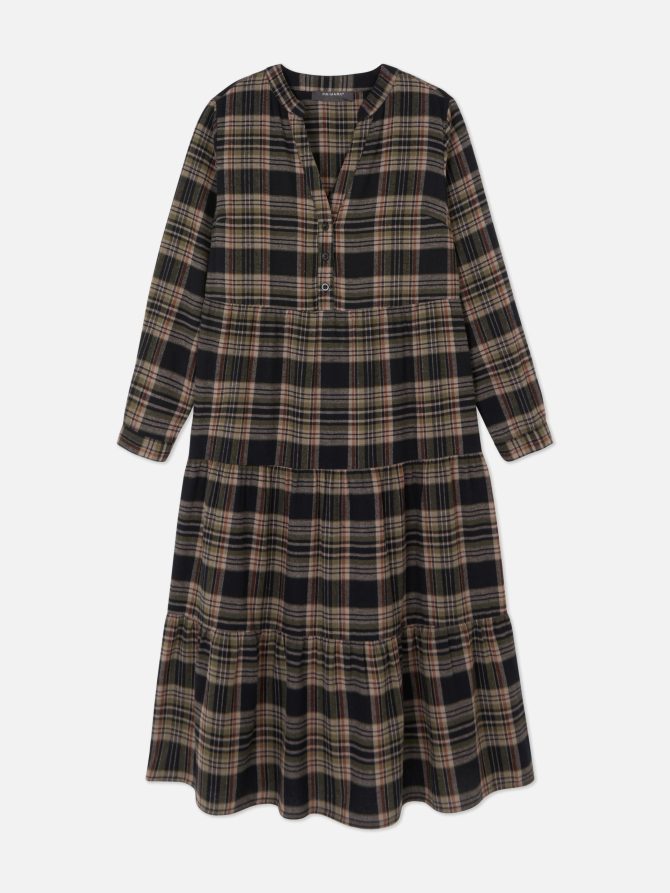 Check Tiered Midi Shirt Dress - Image 5
