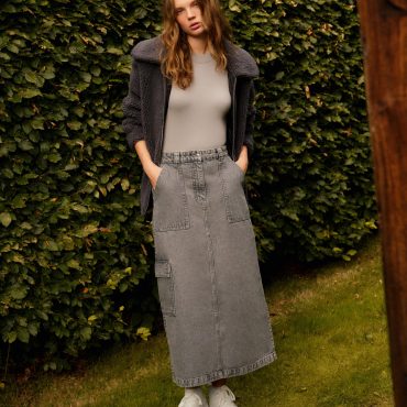 Denim Cargo Midi Skirt
