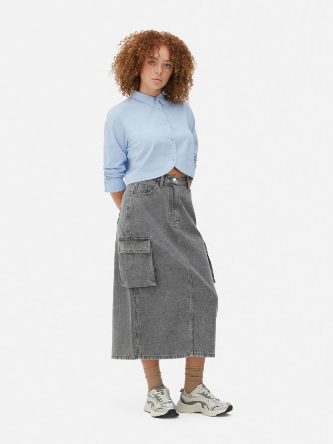 Denim Cargo Midi Skirt - Image 2