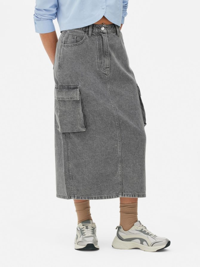 Denim Cargo Midi Skirt - Image 3