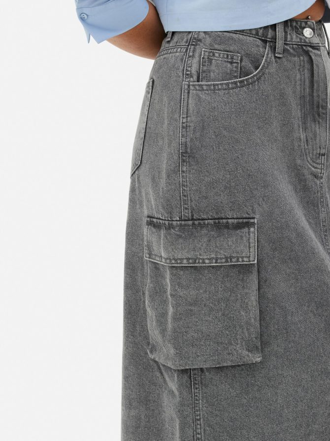 Denim Cargo Midi Skirt - Image 4