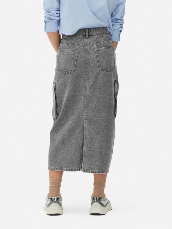 Denim Cargo Midi Skirt - Image 5