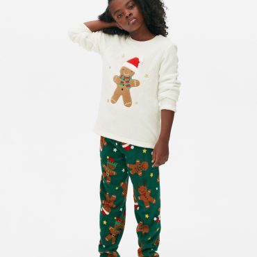 Gingerbread Print Fleece Christmas Pajamas
