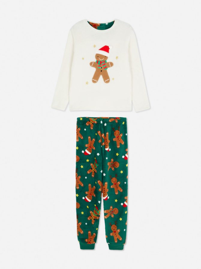 Gingerbread Print Fleece Christmas Pajamas - Image 3