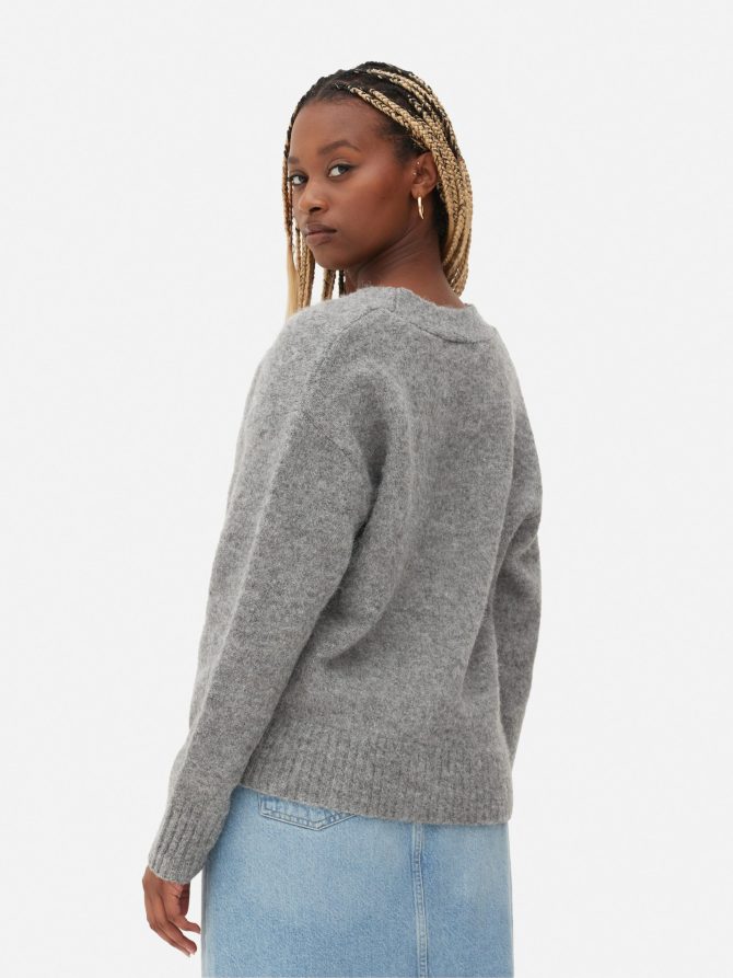 Fuzzy V-Neck Cardigan - Image 4