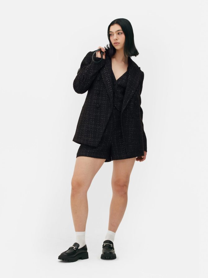 Shimmer Bouclé Double-Breasted Blazer