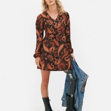 Long Sleeve V-Neck Mini Dress