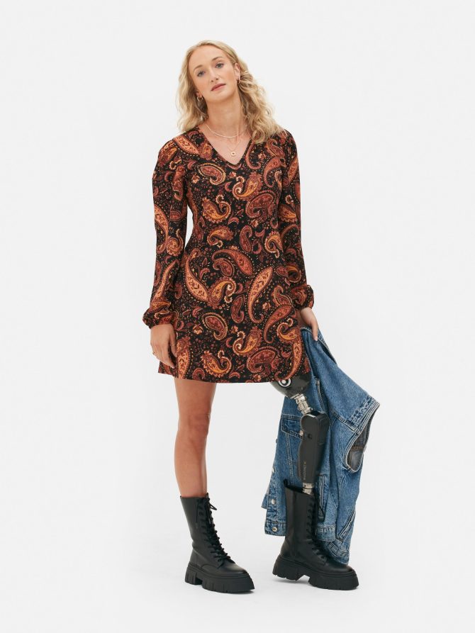 Long Sleeve V-Neck Mini Dress