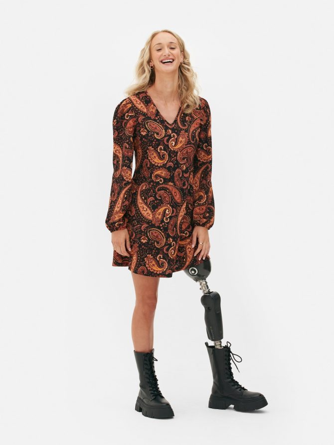 Long Sleeve V-Neck Mini Dress - Image 2