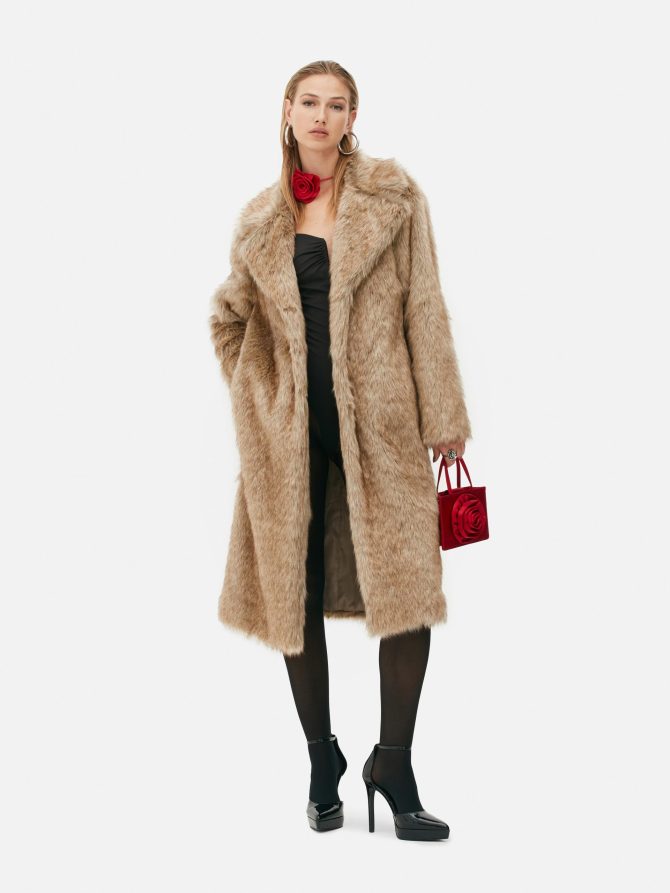 Rita Ora Midi Faux Fur Coat