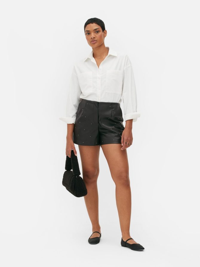 Stud Faux Leather Shorts
