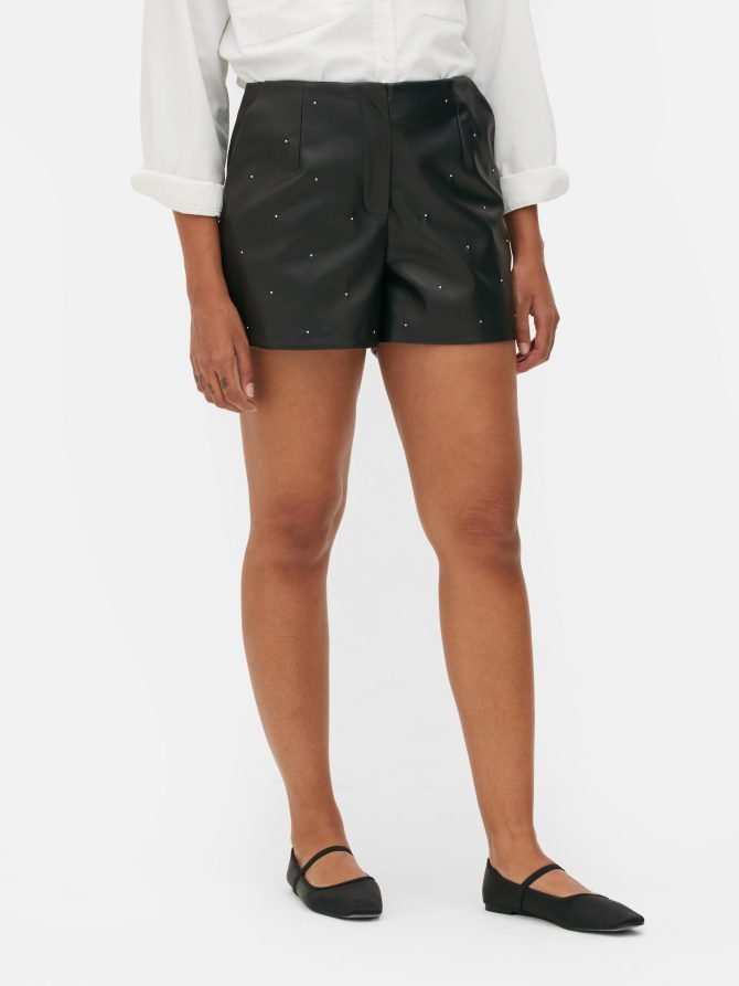 Stud Faux Leather Shorts - Image 2