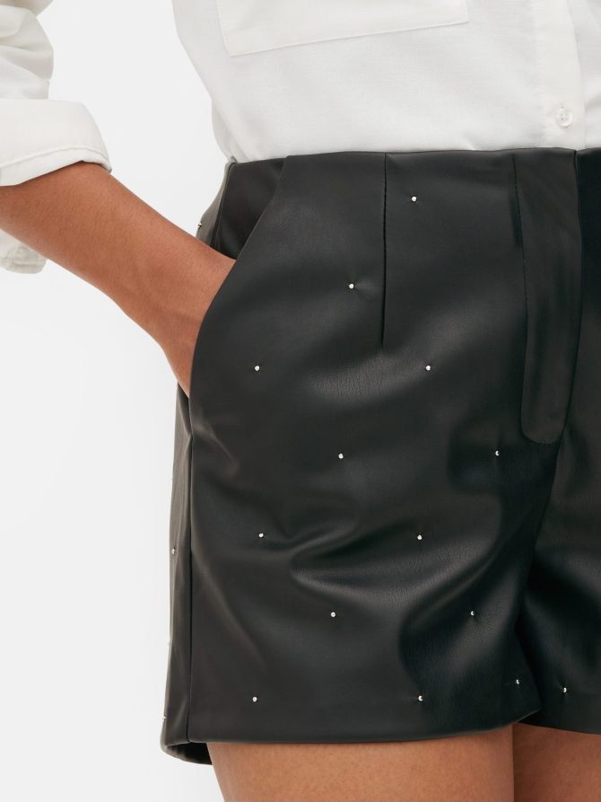 Stud Faux Leather Shorts - Image 3