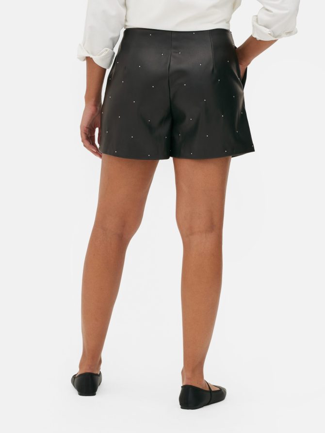 Stud Faux Leather Shorts - Image 4