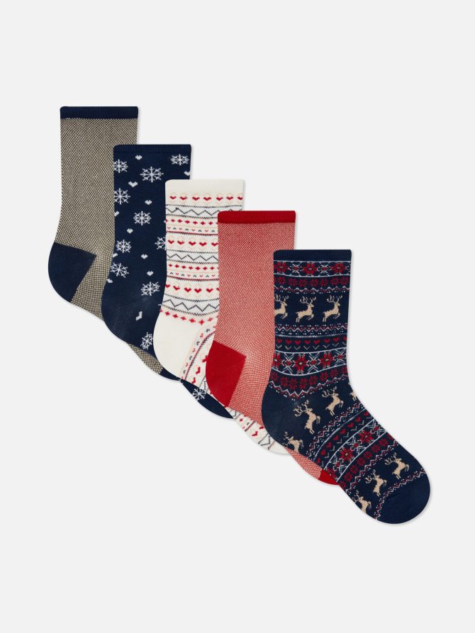 5-Pack Christmas Pattern Crew Socks