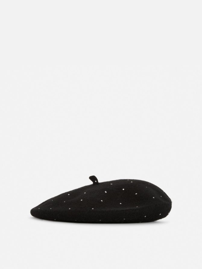Rhinestone Detail Wool Beret