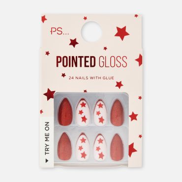 PS... Pointed Gloss Christmas Glitter Faux Nails