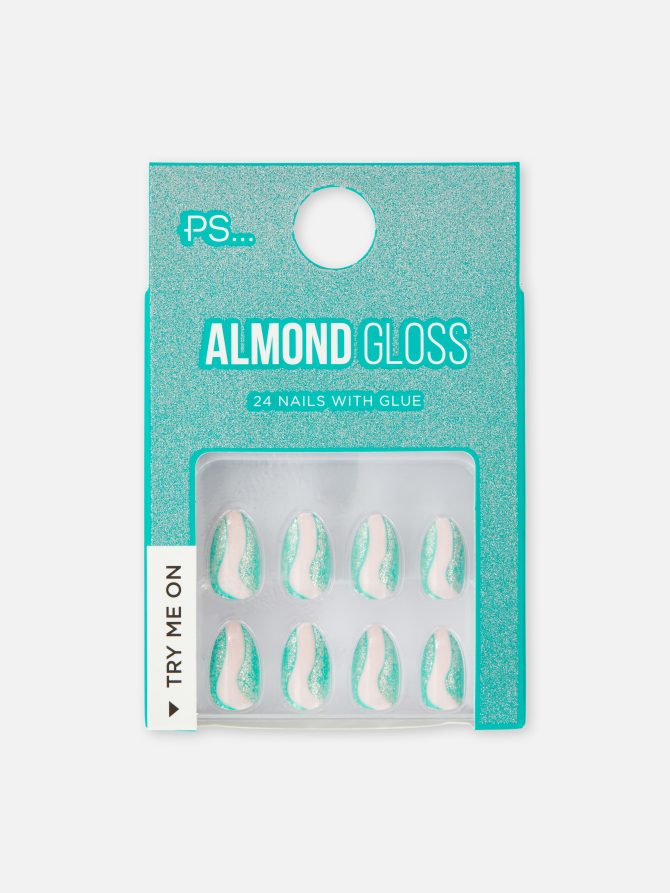 PS Glitter Swirl Almond Gloss Faux Nails