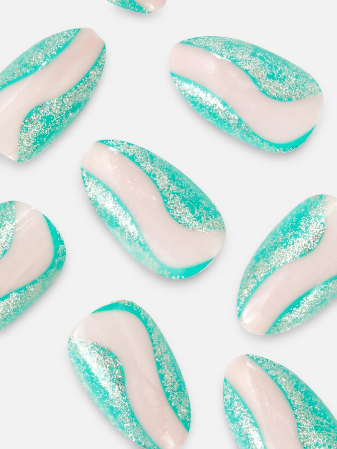 PS Glitter Swirl Almond Gloss Faux Nails - Image 2