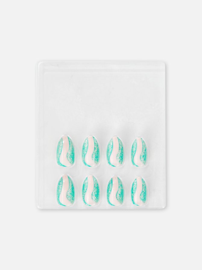 PS Glitter Swirl Almond Gloss Faux Nails - Image 3
