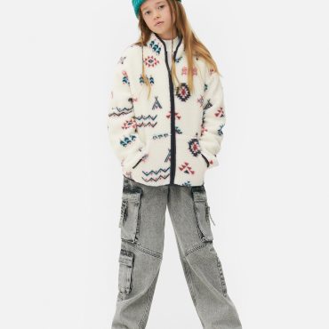 Abstract Borg Zip-up Sweatshirt