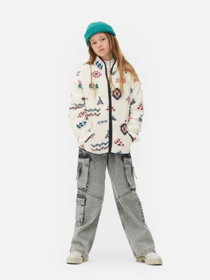 Abstract Borg Zip-up Sweatshirt