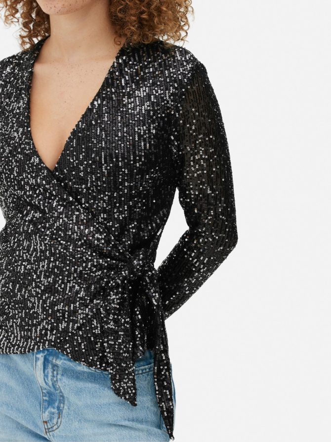 Sequin Long Sleeve Wrap Top - Image 3
