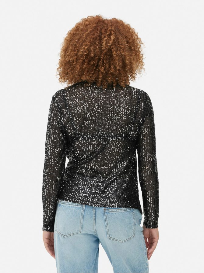 Sequin Long Sleeve Wrap Top - Image 4