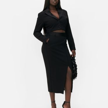 Rita Ora Tuxedo Midi Skirt