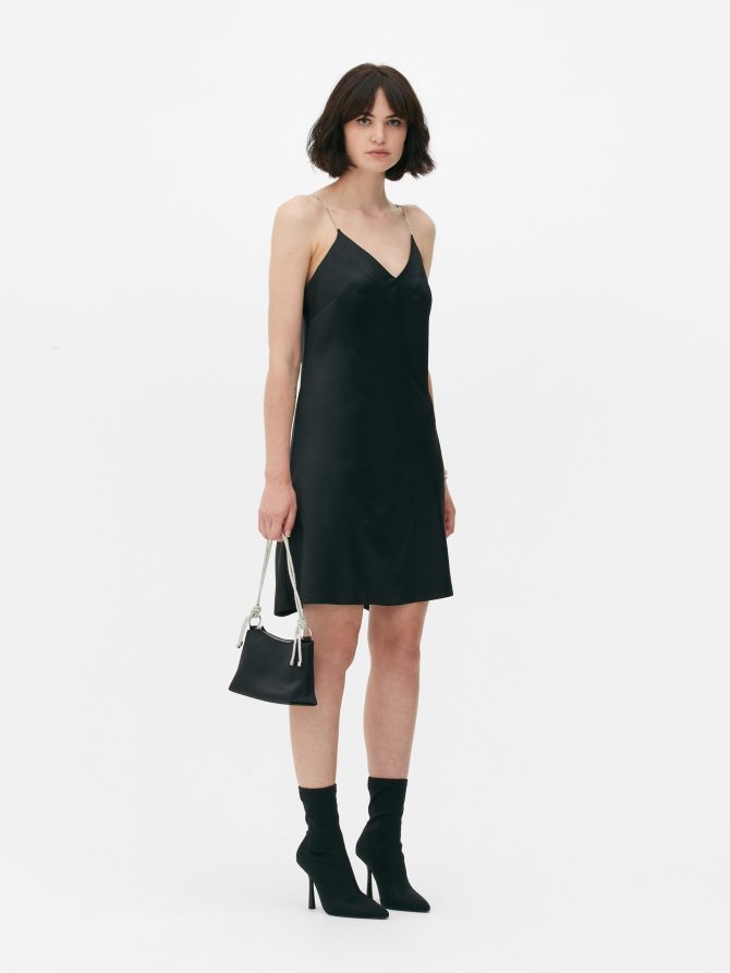 Rhinestone Strap Satin Mini Dress