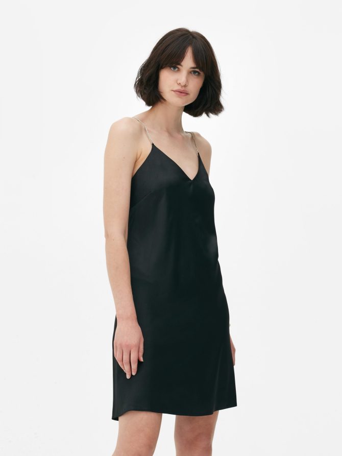 Rhinestone Strap Satin Mini Dress - Image 2