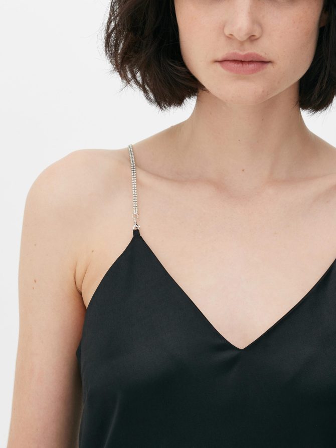 Rhinestone Strap Satin Mini Dress - Image 3