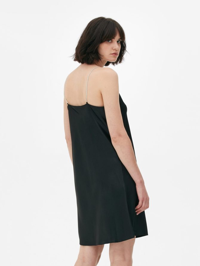 Rhinestone Strap Satin Mini Dress - Image 4