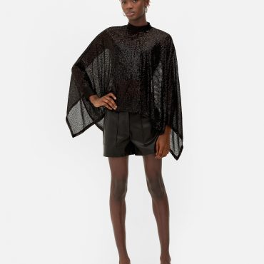 Sheer Sequin Handkerchief Hem Cape