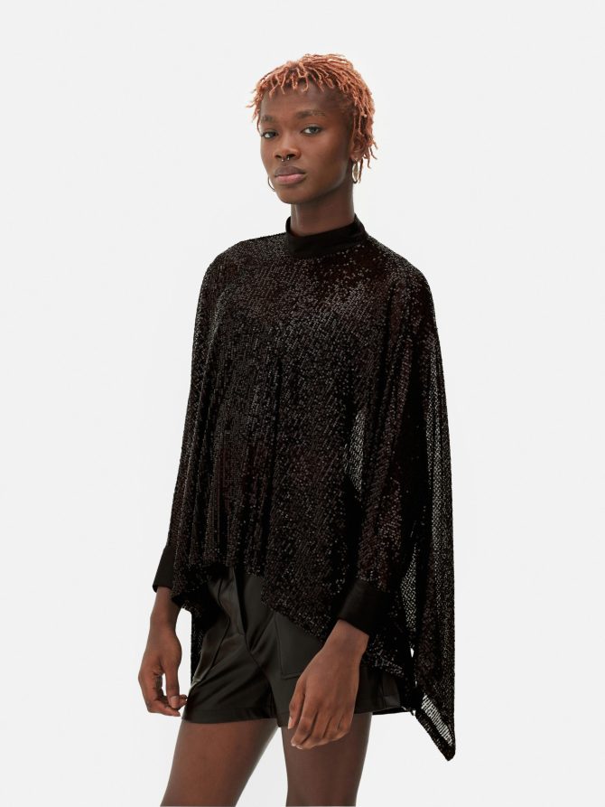 Sheer Sequin Handkerchief Hem Cape - Image 2