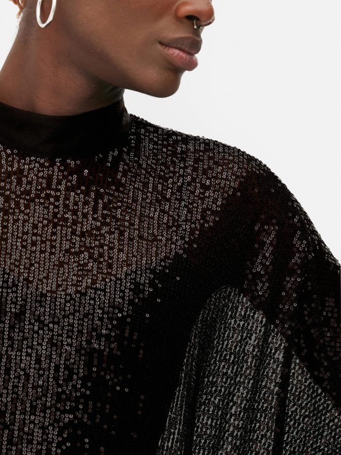 Sheer Sequin Handkerchief Hem Cape - Image 3